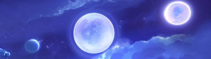 Genshin Impact, Three Moons, Clouds, Stars, Blue aesthetic, Celestial, 5K