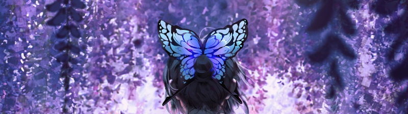 Wisteria, Shinobu Kocho, Demon Slayer: Kimetsu no Yaiba, 5K, 8K, Purple aesthetic, Butterfly