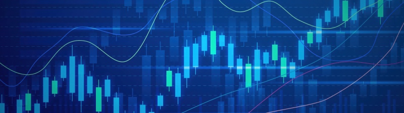 Stock Market, Candlestick pattern, Blue background, Digital illustration, 5K, Trading