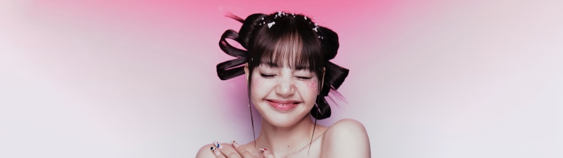 Lisa, Cute smile, 5K, Pink aesthetic, Light pink background, Pink dress, Glitter, Happy Mood