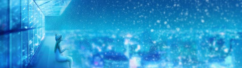 Snowfall, Dream, Girl, Alone, Cityscape, Winter, Blue, Atmosphere, Girly backgrounds