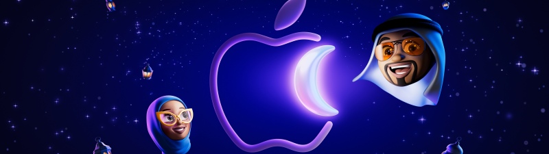 Apple, Ramadan, 5K, Crescent Moon, Lanterns, Illustration, Dark blue, Apple logo
