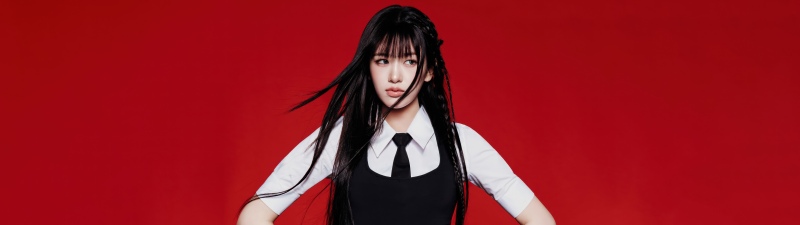 Bang Bang - An Yujin, IVE (K-pop), Red background, 5K, An Yujin, Black dress