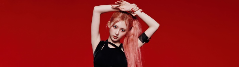 Bang Bang - Gaeul, IVE (K-pop), Red background, 5K, Gaeul, Black dress