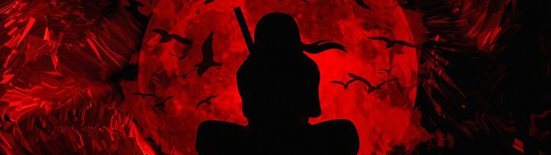 Itachi Uchiha, Dark theme, Silhouette, Naruto, Red background, Red moon