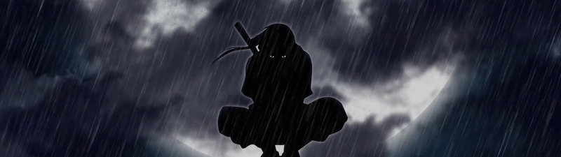 Itachi Uchiha, Stormy, Silhouette, 5K, Dark theme, Naruto, Raining