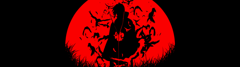 Itachi Uchiha, Red moon, Silhouette, 5K, AMOLED, Black background, Naruto Shippuden