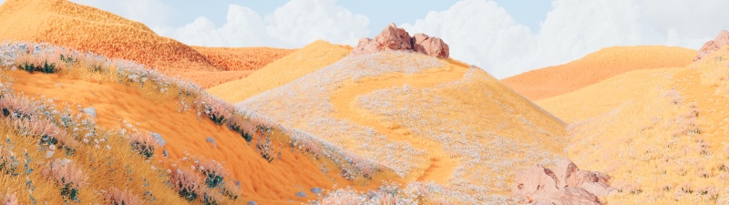 Golden fields, Dreamy, Rolling hills, Digital art, Yellow aesthetic, Surreal landscape, Microsoft Design