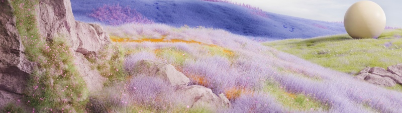 Dreamy, Lavender fields, Landscape, Sphere, Digital art, Surreal landscape, 5K, Aesthetic, Microsoft Design