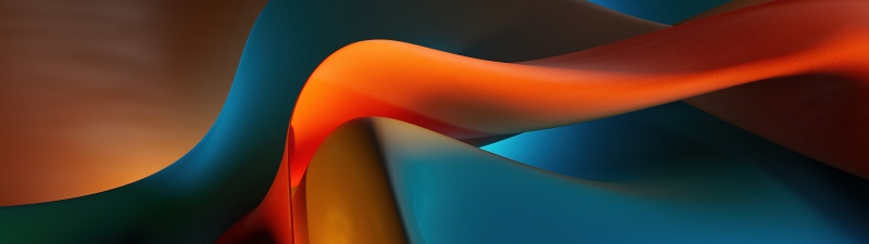 Metallic, Curves, Ribbons, Fiery orange, Bold, Dynamic, 3D Render, High contrast, Spectrum