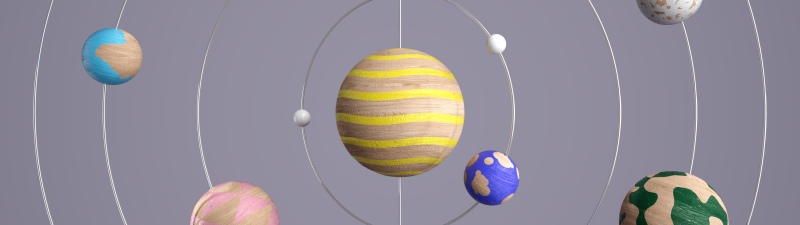 Wooden, Planets, Solar system, Orbital ring, Pastel colors, 3D Render, Multicolor