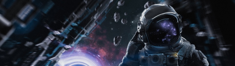 Astronaut, Cinematic, Nebula, Cosmos, Black hole, Space exploration, Science fiction, Space station, Spaceman, Asteroids, 5K