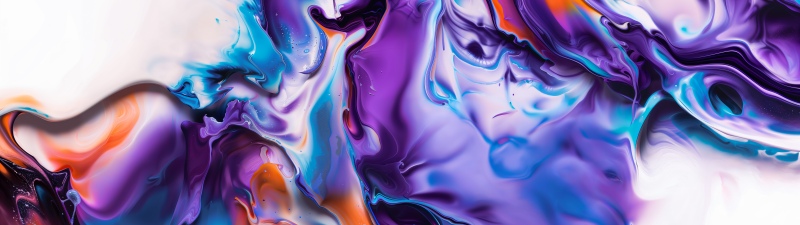 Fluid art, Purple and blue, Swirls, Ultrawide, Abstract background