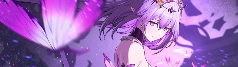 Castorice, Butterfly, Purple aesthetic, Honkai: Star Rail, Anime girl, Magic, 5K