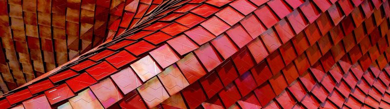 Red Roof, Tiles, Modern architecture, Pattern, Texture, Shapes, 3D, 5K, 8K