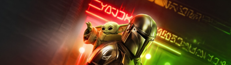 Star Wars: The Mandalorian and Grogu, 2026, 8K, 5K, Din Djarin, Baby Yoda, 2026 Movies, Neon