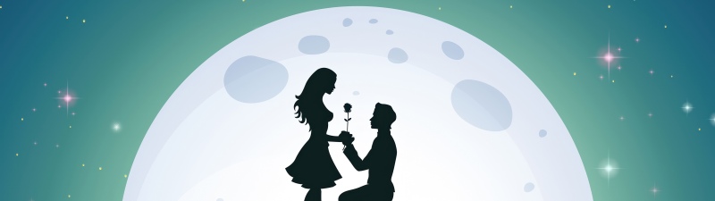 Love couple, Proposal, Romantic, Silhouette, 5K, Moon, Illustration