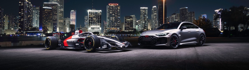 Audi RS 5, Audi R26 Concept, Formula One, 2026, 5K, 8K, Miami, Cityscape, Nightscape