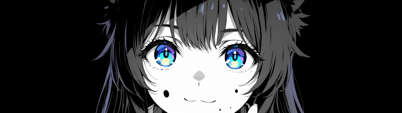 Kawaii, Cat girl, AMOLED, Black background, Anime girl, Cute anime, Kawaii girl