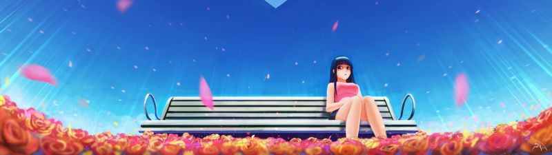 Anime girl, Lonely, Blue Sky, Alone