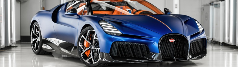 Bugatti W16 Mistral, Matt blue, 5K, Hypercars