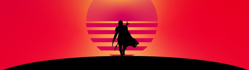 The Mandalorian, Artwork, Silhouette, Orange background, Simple