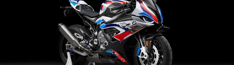 BMW M 1000 RR, AMOLED, Black background, Race bikes, 2021, 5K
