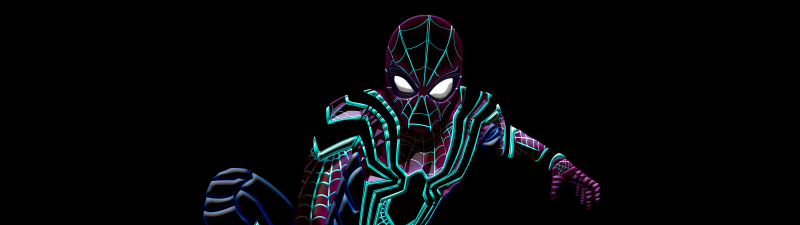 Spider-Man, Neon art, Black background, Marvel Superheroes, 5K, Spiderman