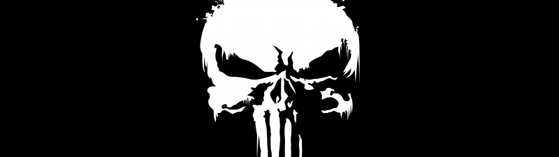 The Punisher, Marvel Comics, Skull, Black background, Monochrome, Black and White, Simple, The Punisher logo