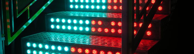 Staircase, LED lights, Steps, Blue, Red, 5K