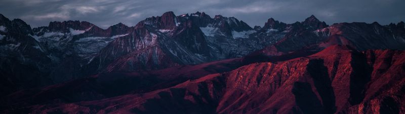 Brown Mountains, Aerial view, Mountain range, Landscape, Glacier, Snow covered, Scenery, 5K, 8K