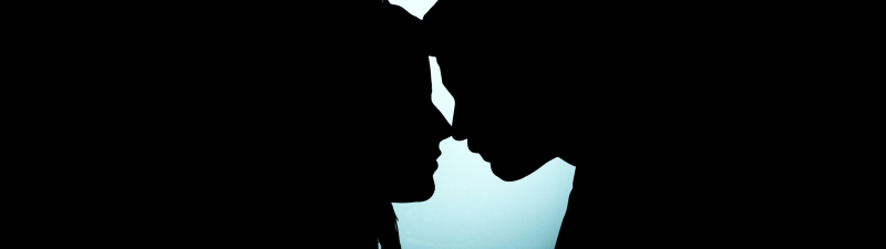 Couple, Black background, Silhouette, Together, Romantic, Moon, 5K