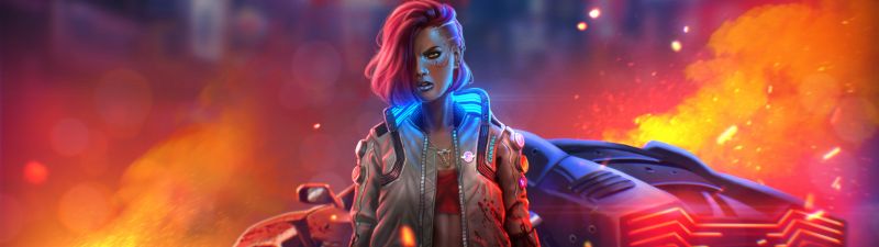 Cyberpunk 2077, Badass, Neon, Fire, Illustration