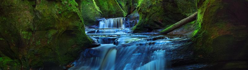 Finnich Glen, River, Waterfall, Stream, Green, Scotland, Tourist attraction, Landscape