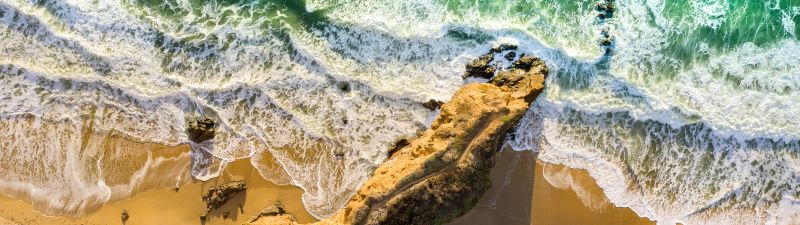 Seashore, Aerial view, Beach, Cliff, Ocean, Waves, Beautiful, Birds eye view, Sand, 5K