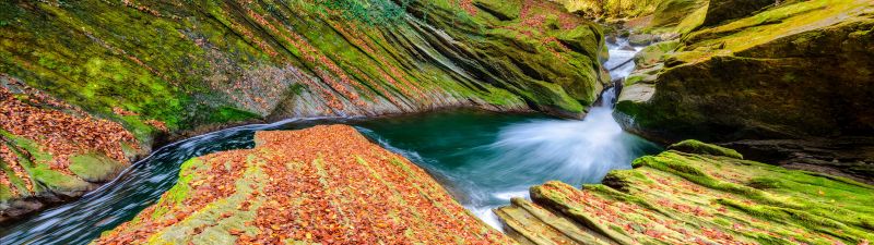 River, Autumn, Foliage, Stream, Savoie, France, Rocks, 5K