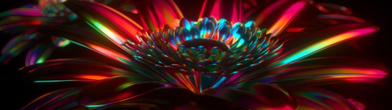 Digital flower, 3D model, Neon, CGI, Cyberpunk, Black background, Glowing