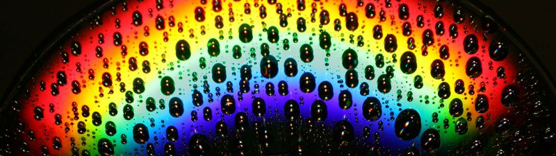 Rainbow, CD, Droplets, Macro, Dark background, Dark aesthetic