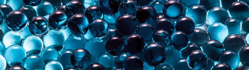 Sphere Balls, Blue background, 3D, Glass, Round, Closeup, Macro, 5K