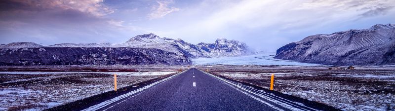 Beautiful, Road, Mountains, Snow covered, Glacier, Landscape, Iceland, Clouds, Calm, 5K