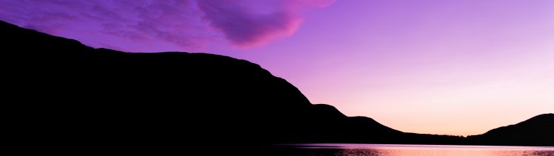 Lake District National Park, United Kingdom, England, Purple sky, Silhouette, Mountain, Body of Water, Reflection, Beautiful, Scenery, Sunset, Landscape, 5K