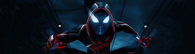 Marvel's Spider-Man: Miles Morales, Photo mode, Dark background, PlayStation 5, 2020 Games, 5K, Spiderman