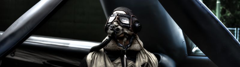 Pilot, Fighter aircraft, Flight, Mask, Aviation, Vintage, Propeller plane, 5K