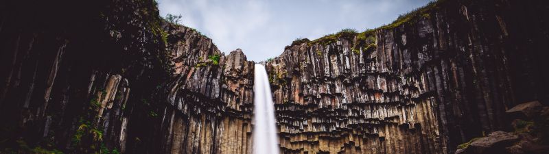 Svartifoss waterfall, Iceland, Vatnajökull National Park, Lava columns, Rocks, Cliff, 5K