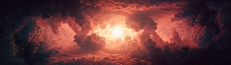 Cumulus clouds, Storm, Dark clouds, Sun light, Extreme Weather, Cloudy Sky