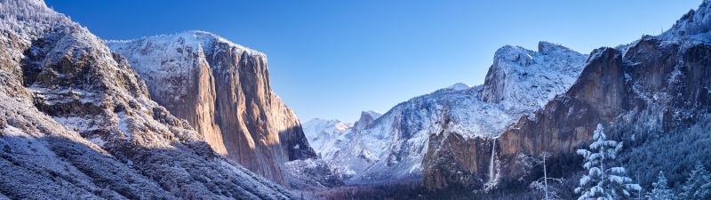 Yosemite National Park, Winter, Mountains, Sunny day, Landscape, California