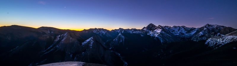 Sulphur Skyline Trail, Hiking trail, Jasper National Park, Canada, Mountain range, Snow covered, Glacier mountains, Clear sky, Sunset, Landscape, Peaks, Summit, 5K