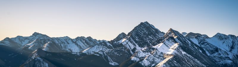 Sulphur Skyline Trail, Jasper National Park, Canada, Mountain range, Snow covered, Glacier mountains, Clear sky, Sun rays, Landscape, Peaks, 5K