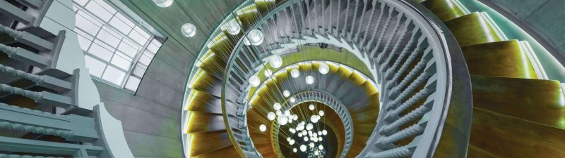 Spiral staircase, Chandelier, Wooden stairs, 5K, 8K