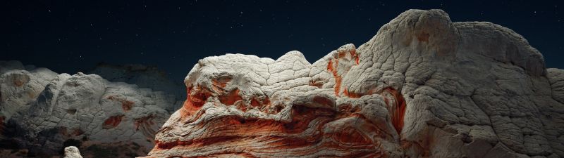 macOS Big Sur, Dark Mode, Stock, Night, Sedimentary rocks, Desert, Starry sky, Dark, iOS 14, 5K, Vermilion Cliffs
